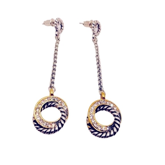 Women’s Crystal Loop Circles Gold Silver Chain Rope Drop Earrings - Picture 11 of 11